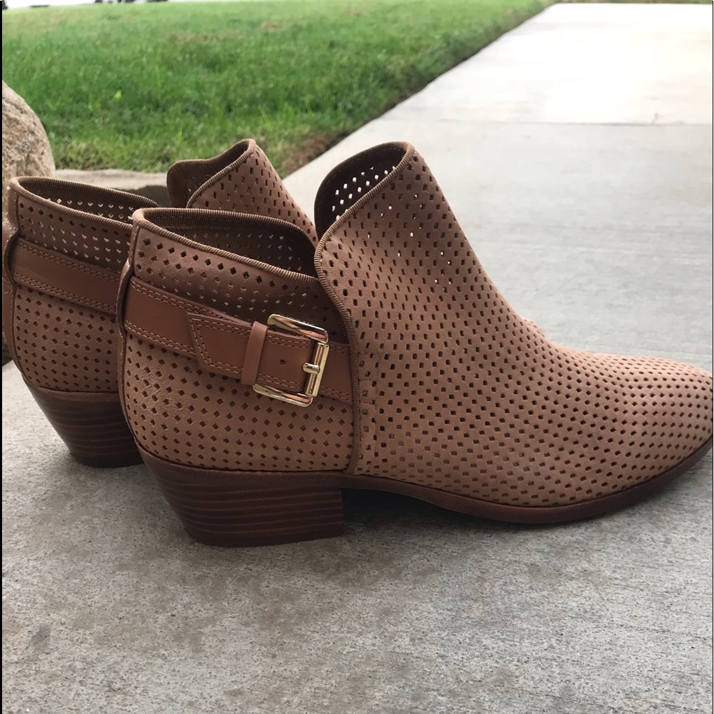 Sam Edelman Camel/ Tan Perforated Suede Booties